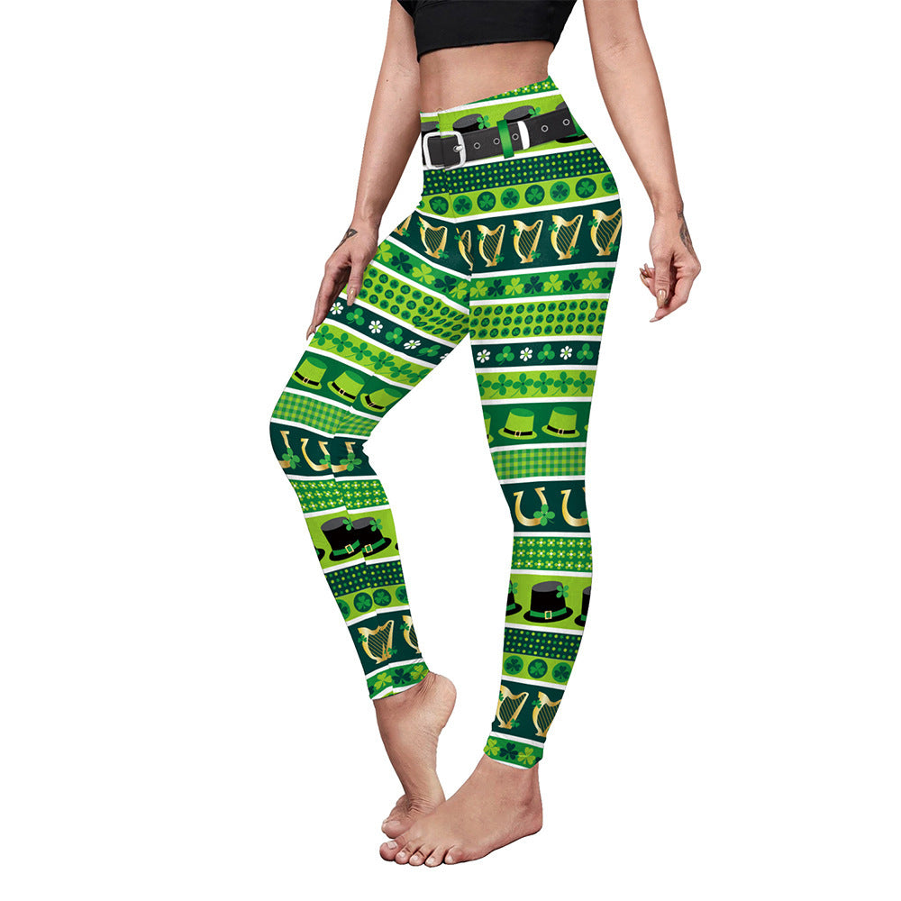 Saint Patrick's Day Costume Digital Printed With Hip Lifting Fitness Pants