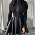 Women's Leather Stitching Long Sleeve Dress