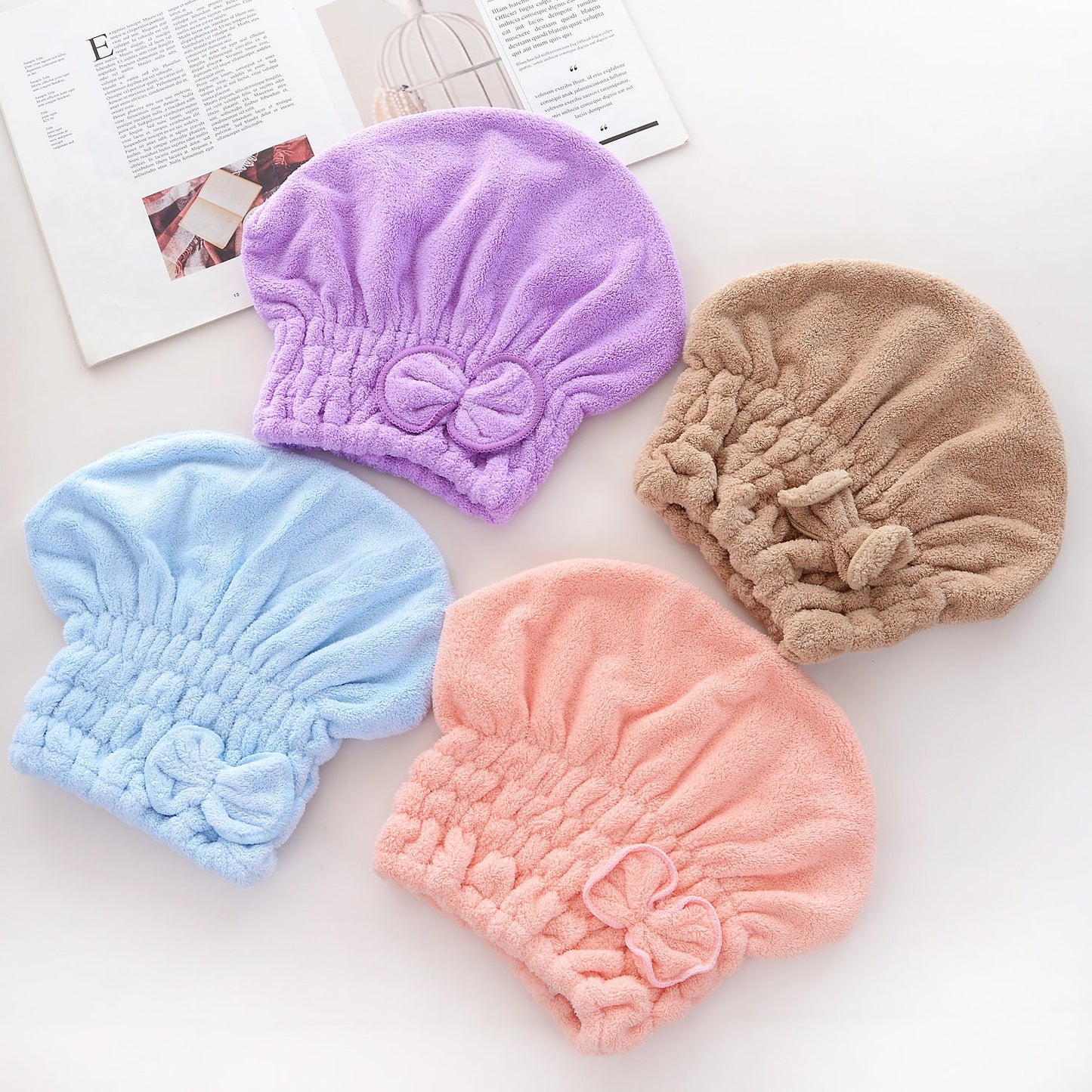 High Density Coral Fleece Bow Hair Drying Hat