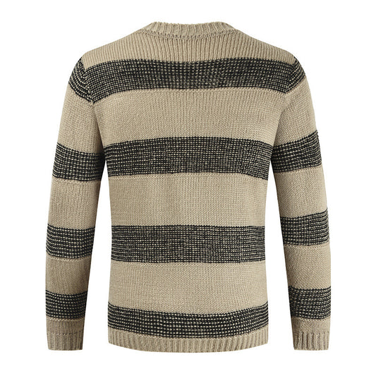 Round Neck Color Block Knitted Striped Sweater