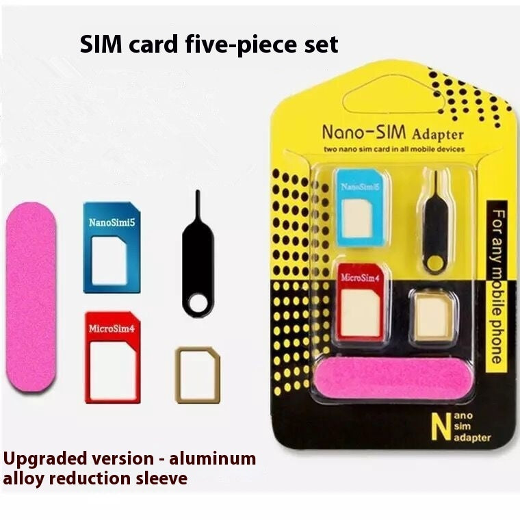 Metal SIM Support Sleeve Card Slot Standard To Micro SIM Phone Restorer Aluminum Alloy Five-piece Set