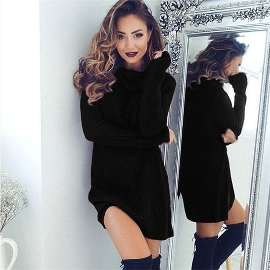 Popular spring and autumn new sexy high collar Long Sleeve Sweater Dress high collar knitted dress