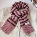 Striped Contrast Color Knitted Wool College Style Scarf