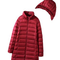 Down Jacket Women's Mid-length Hooded Lightweight Warm Detachable Hat