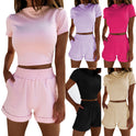 Spring New Women's Clothing Fashion Suit Two-piece Short Sleeve High Waist Cropped Shorts