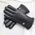 Down Cotton Fleece-lined Warm Leather Gloves Men