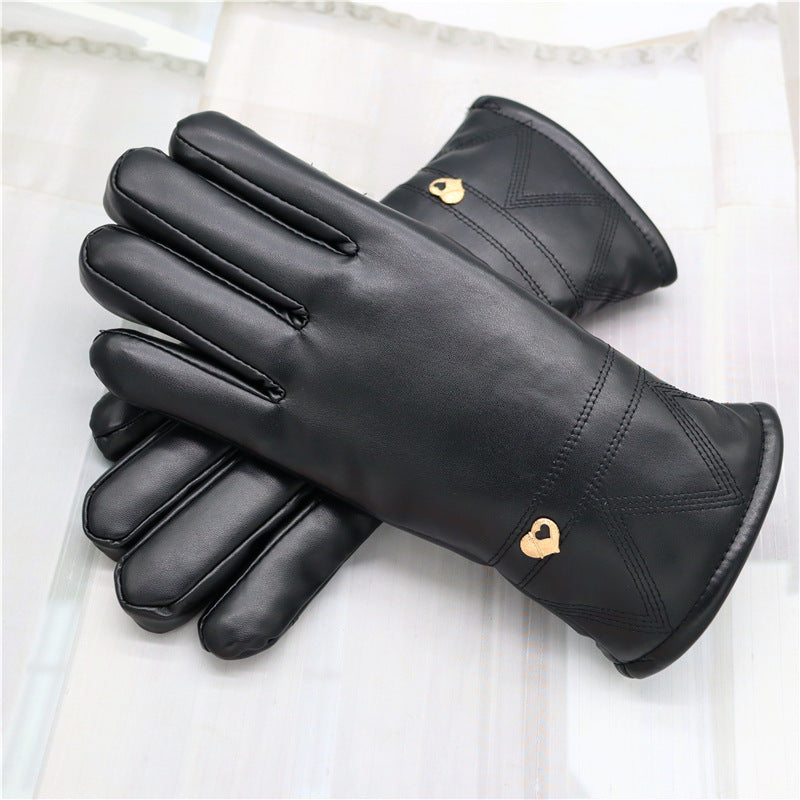 Down Cotton Fleece-lined Warm Leather Gloves Men