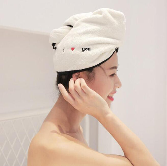 Coral Fleece Embroidered Hair Dryer Cap