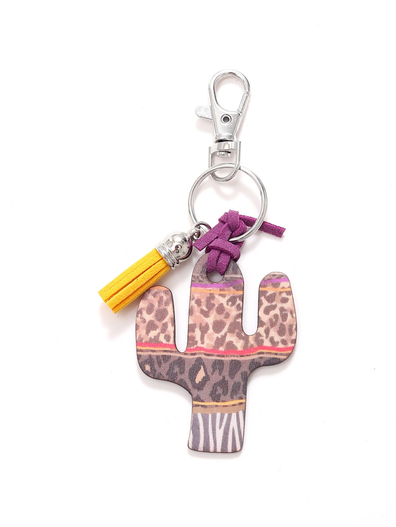 Wooden Cactus Keychain Leopard Flower