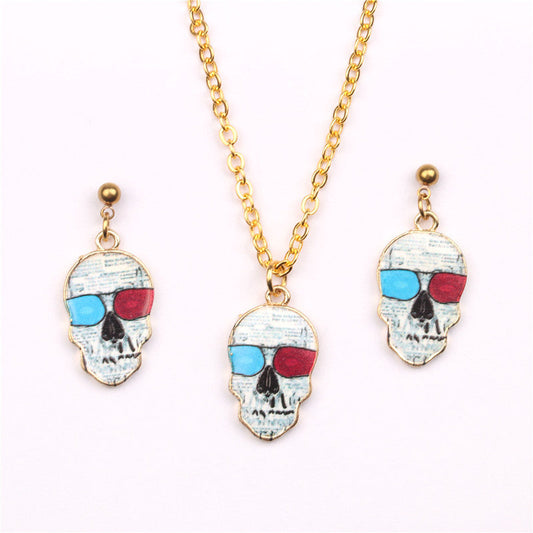 Fashion Oil Dripping Skull Necklace Suit