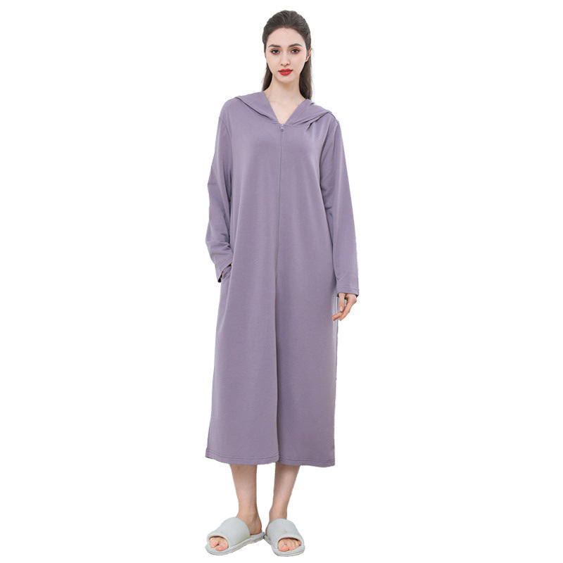 Zipper Bathrobe Couple Hooded Nightgown Thin Pajamas