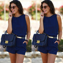 Fashion sexy backless waist belt pocket ladies jumpsuit