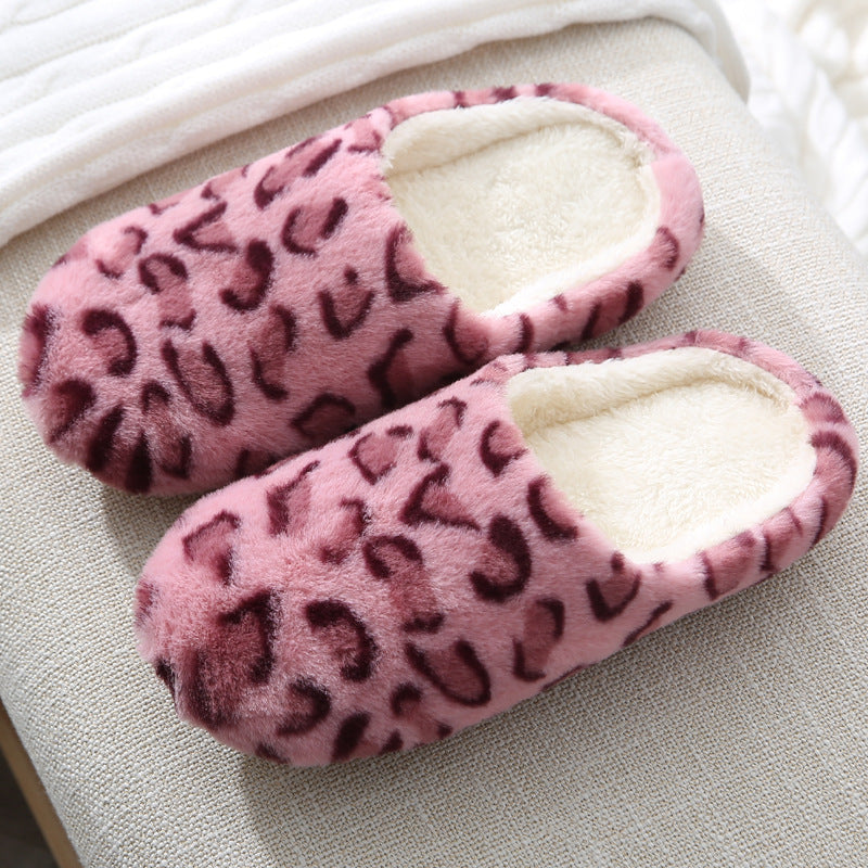 New Rabbit Fur Leopard Print Indoor Silent Soft-soled Slippers