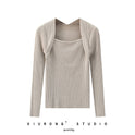 Women's Long-sleeved Knitted Bottoming Shirt Trendy Fake Two Pieces