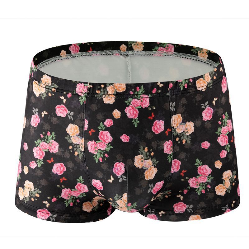 Printed Milk Silk Comfortable Breathable Multi-color Rose Boxers