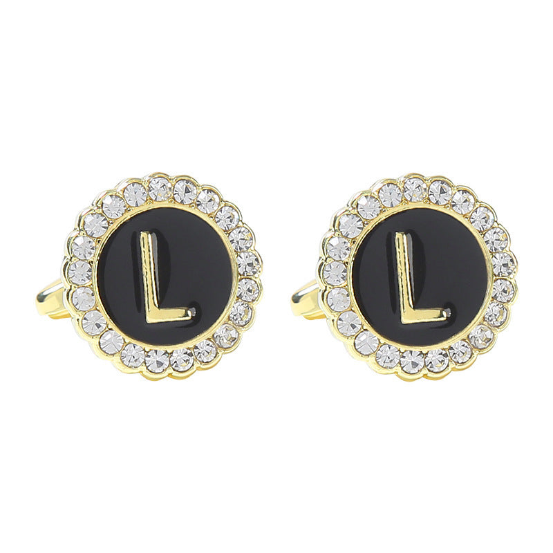 Round Diamond French Cufflinks Men's 26 Letters