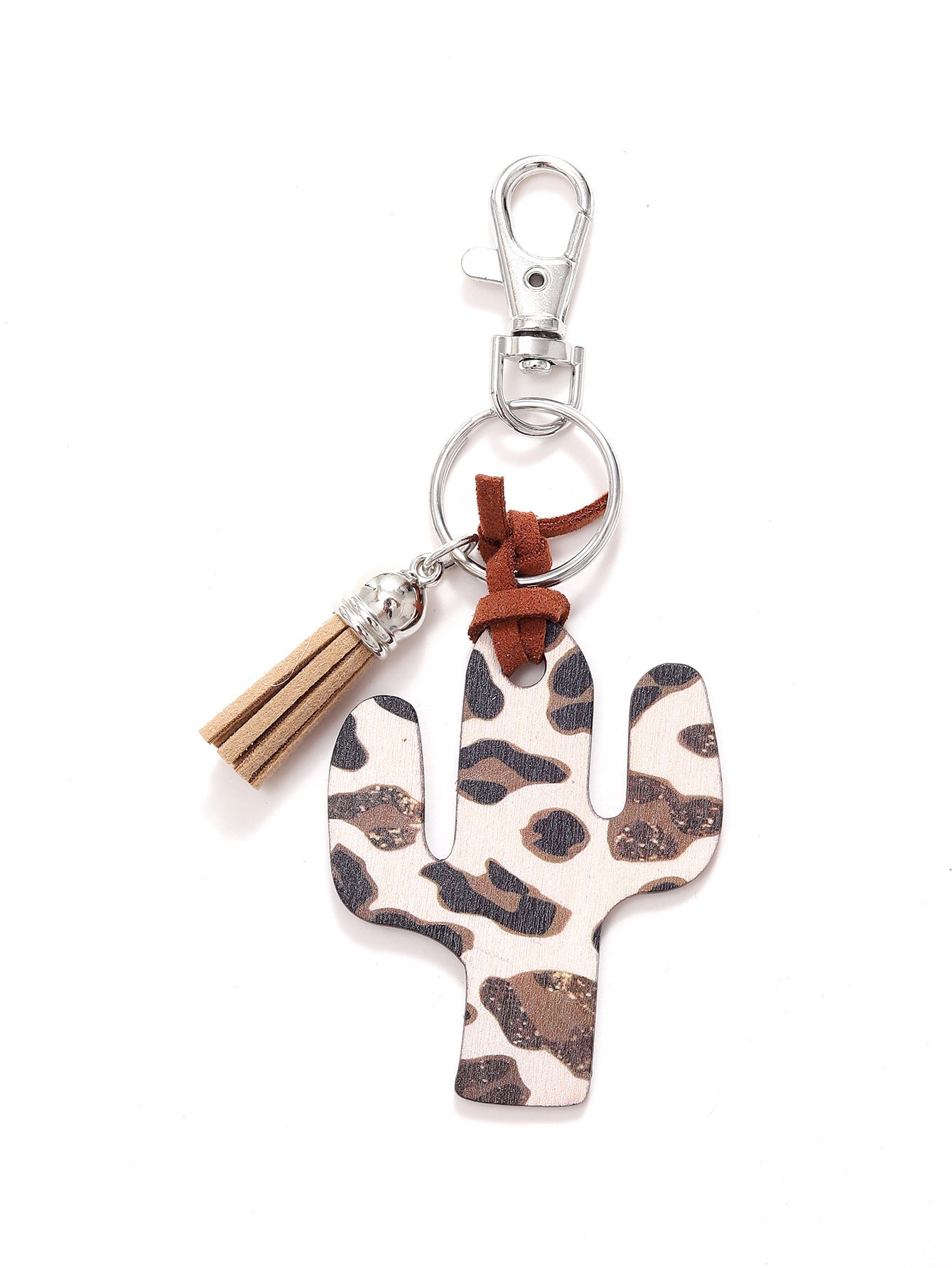 Wooden Cactus Keychain Leopard Flower