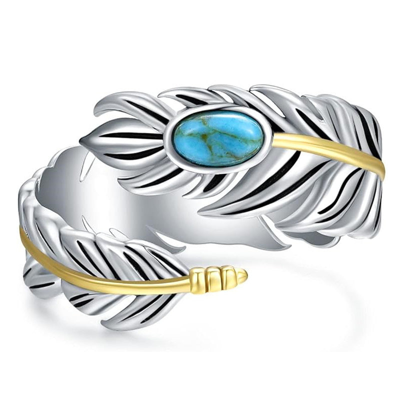 Feather Ring Female Turquoise Fashion