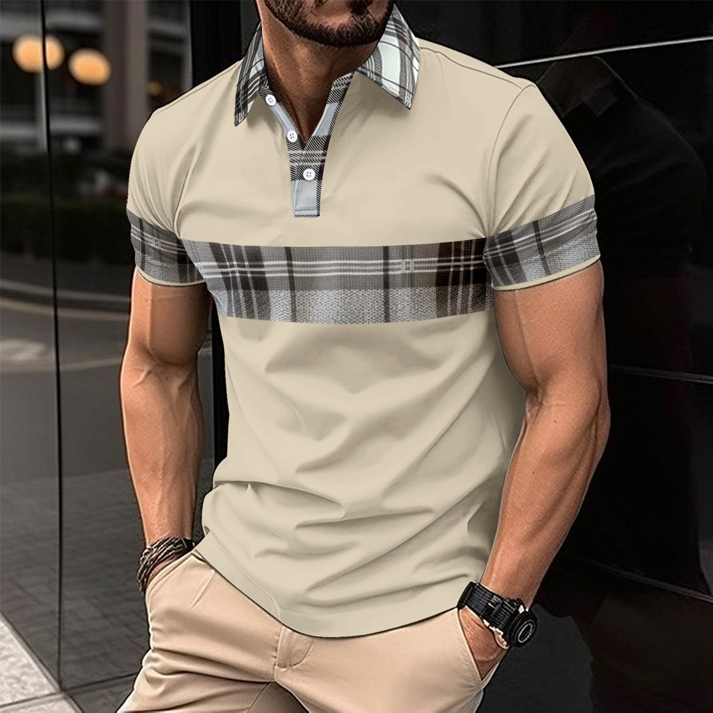 Multicolor Printing Lapel Polo Shirt