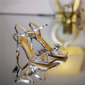 Women's Rhinestone Strap Square Head Fairy Style Open Toe High Heels