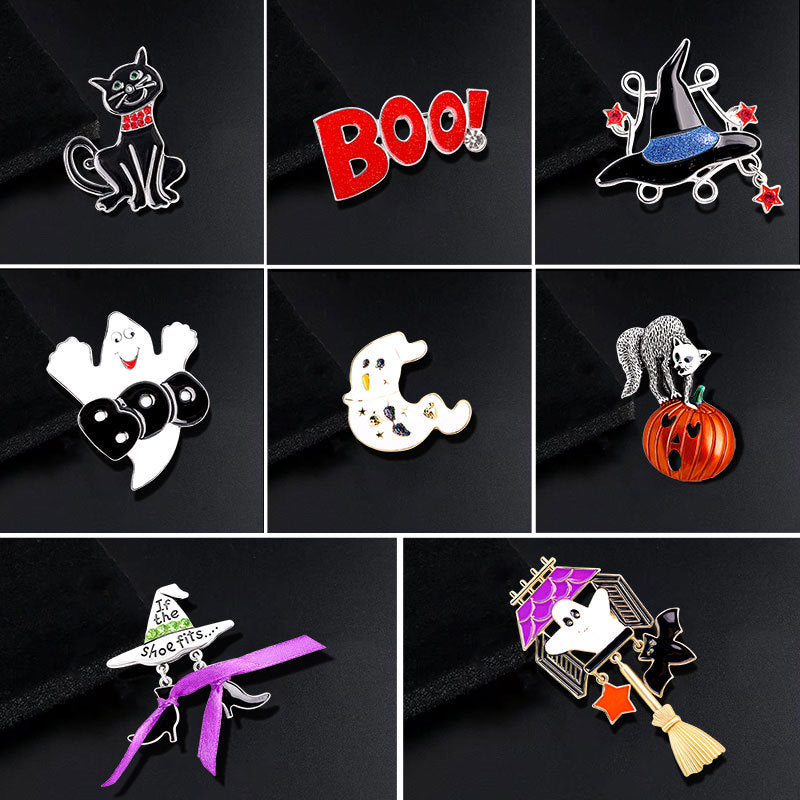 Halloween Brat Broom Pumpkin Head Cartoon Brooch