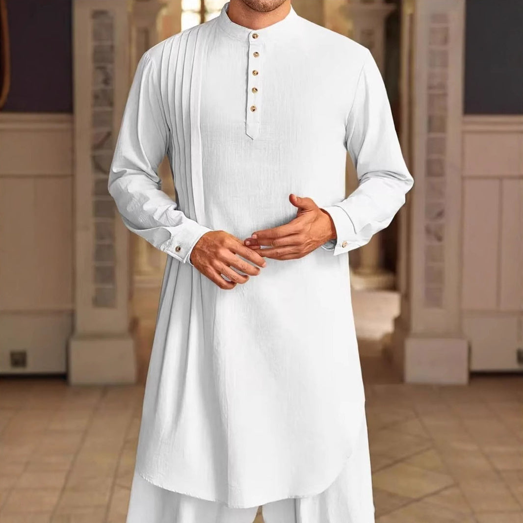 Men's Button Cotton Linen Shirt Robe