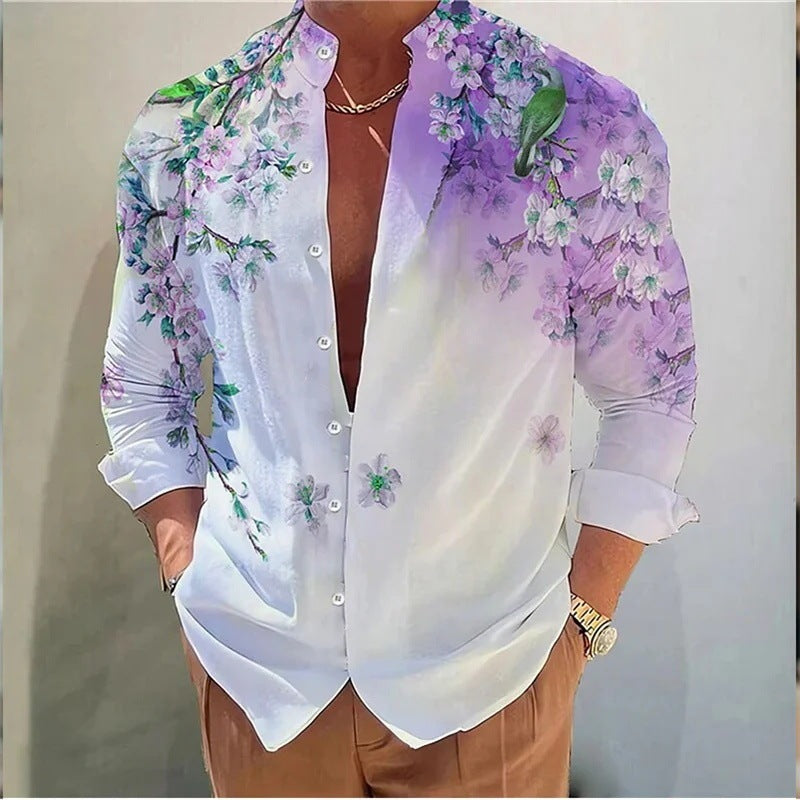 Men's 3D Printed Lapel Casual Long Sleeved Shirt