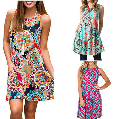 European And American Printed Sleeveless Printed Dress