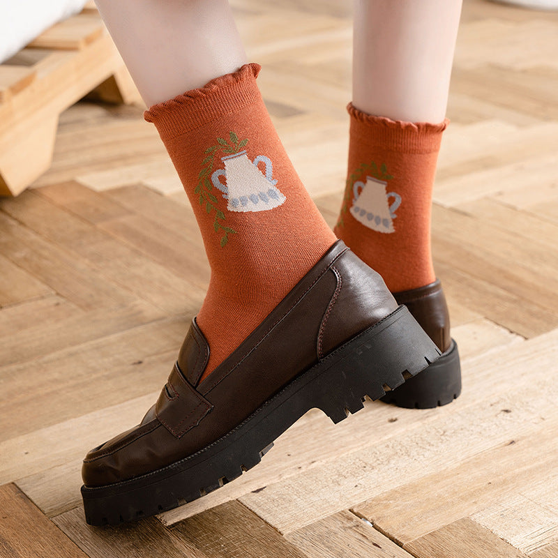 All-matching Caramel Cartoon Women's Cotton Tube Socks