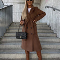 Autumn And Winter Simplicity Long Sleeve Lapel Button Split Woolen Coat For Women