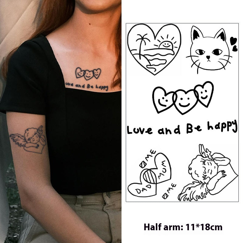 Half Sleeve Herbal Tattoo Sticker Juice Cute Cartoon Character Lasting Non-reflective