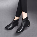 Women's Autumn Winter Retro Round Head Soft Leather Low Heel Martin Boots