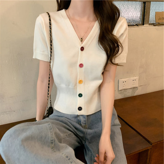 Short Sleeve Ice Silk Knitted T-shirt Women