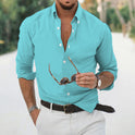 New Long Sleeve Button Lapel Men's Linen Shirt