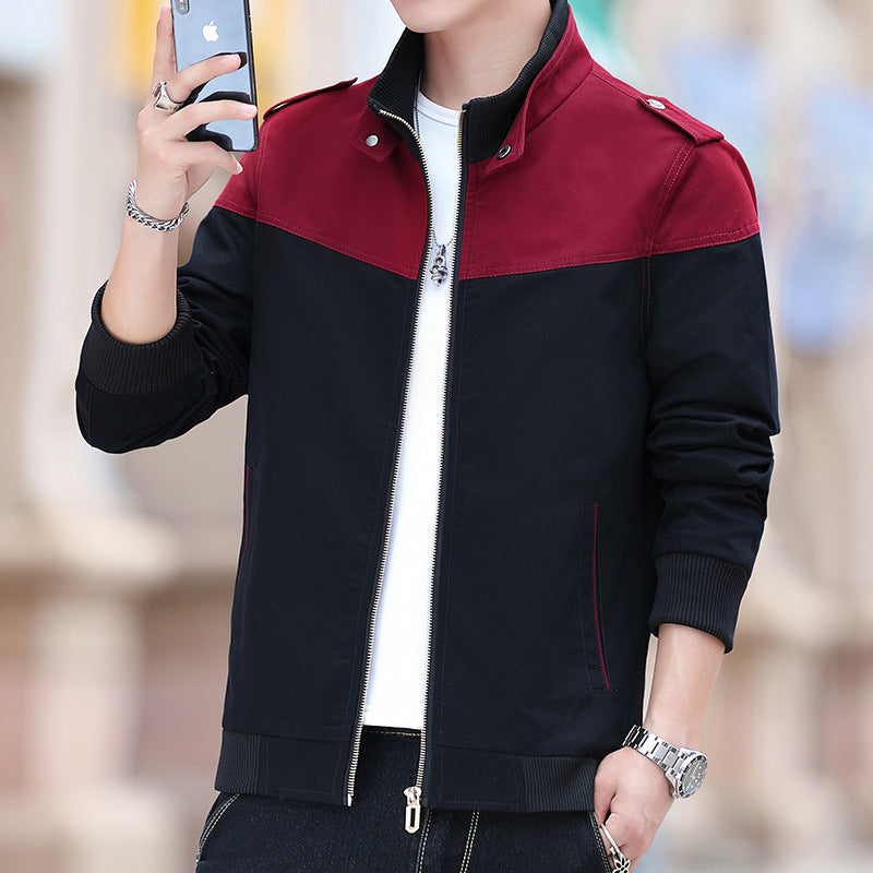 Men's Color Stitching Stand-collar Jacket