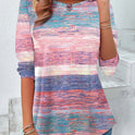 Round Neck Long Sleeve Striped Tie-dye Casual Top