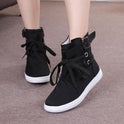 High-Top Shoes, Soft-Soled Shoes, Round Toe Lace-Up Student Flat-Bottomed Casual Women'S Short Boots