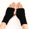 Rhombus Fashion Oversleeve Knitted Wool Keep Warm Half Finger Gloves