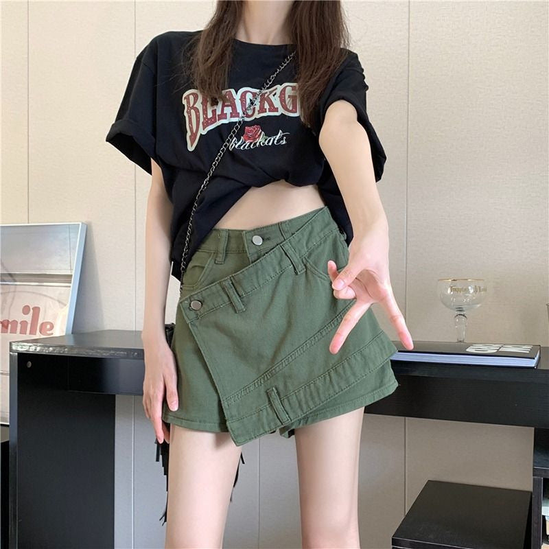 Women's Fashion Irregular High Waist Denim Short Pantskirt