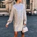 Gold Slim Fit Tied Waist-controlled Long Sleeves Dress