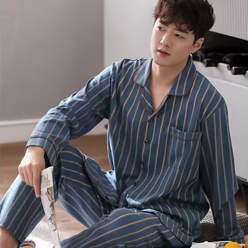 Men's Autumn And Winter Cotton Long-sleeved Trousers Thin Pajamas Loose Home Wear Suit Men