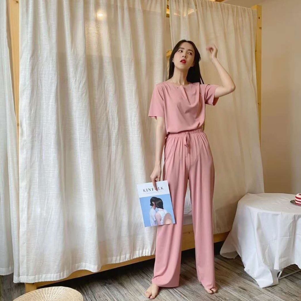 Spring And Summer New Ice Silk Soft Suit Outer Shorts Trousers Home Wear Two-piece Suit