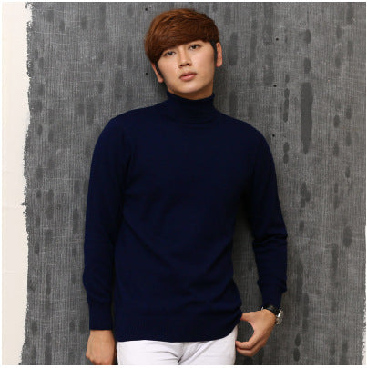 Knit Sweater Men High Neck Pullover Solid Color Slim Fit