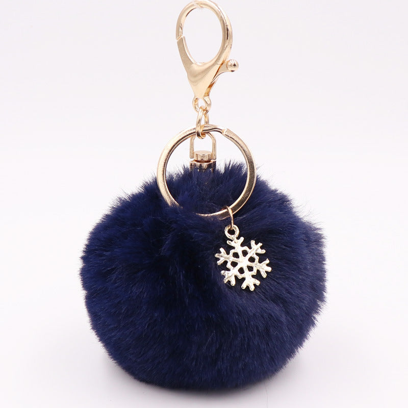 Christmas Snowflake Plush Key Chain Alloy Bag Pendant