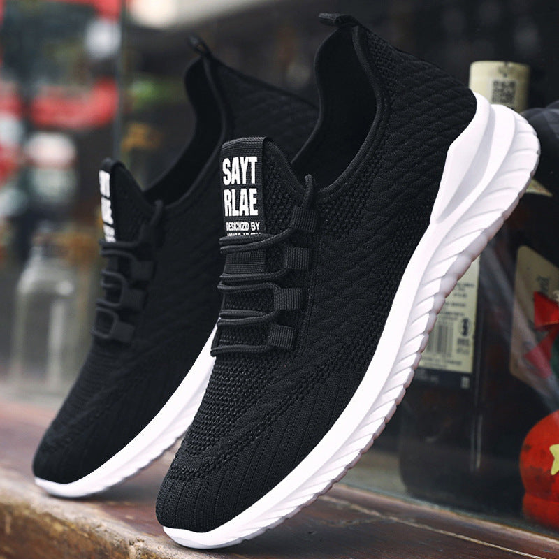 New Men's Flying Woven Lace-up Running Shoes