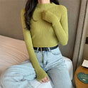 Women's Fashionable All-matching Pure Color Half Collar Slim Knit Bottoming Shirt Top