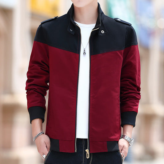 Men's Color Stitching Stand-collar Jacket