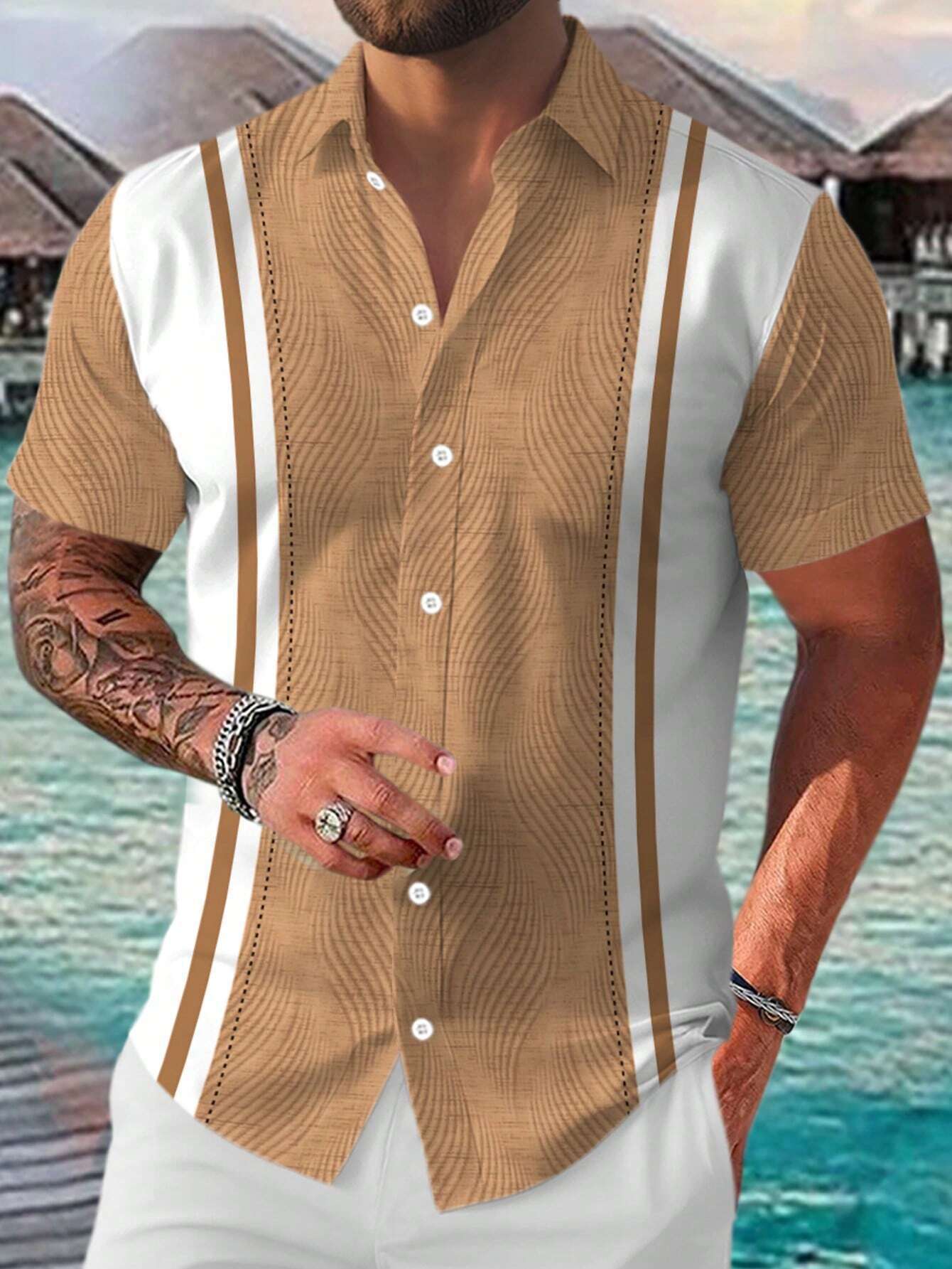 Casual All-matching Fashion Geometric Trend Short Sleeve Shirt