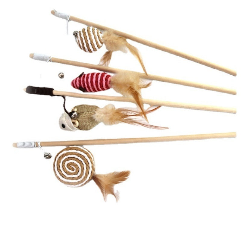 Teaser Feather Toys Kitten Funny Colorful Rod Cat Wand Toys Wood Pet Cat Toys Interactive Stick Pet Cat Supplies