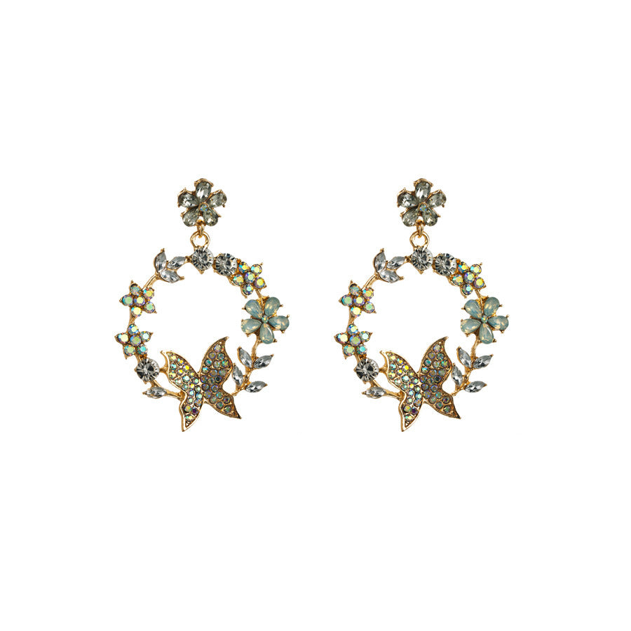 Exaggerated Alloy Diamond Garland Butterfly Earrings